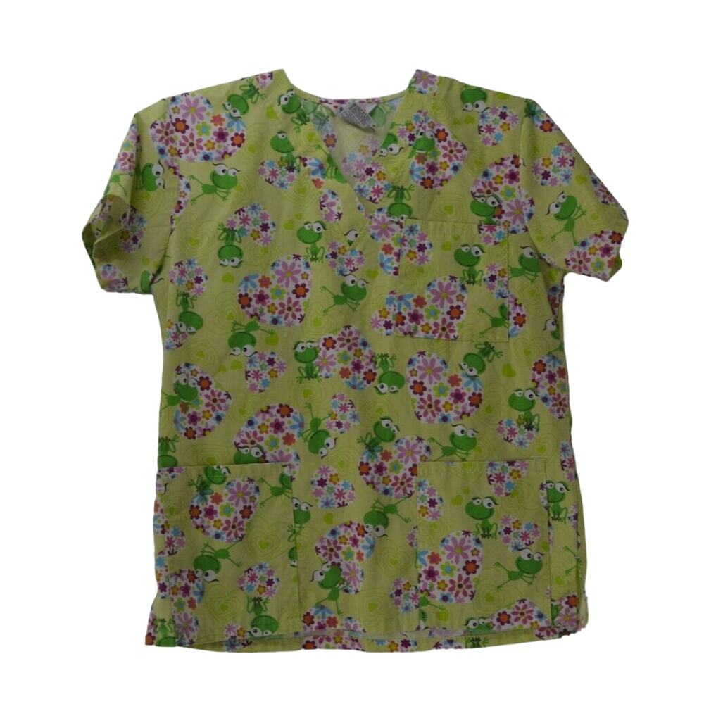 Just Love Size Small scrubs with frogs flowers heart print 55% Cotton blend